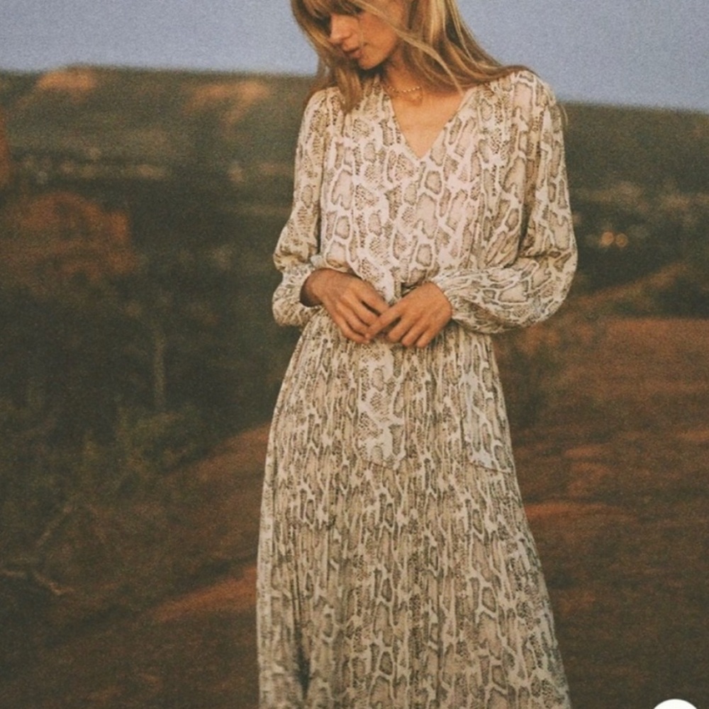 Anthropologie Snake Print Dress - Cream and Brown - Picture 2 of 8